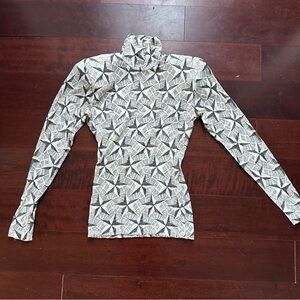 Vintage Betsey Johnson 80s Punk Label Star Mesh Mockneck Long Sleeve Top